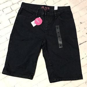 Girls jeans shorts 10 Bermuda shorts Place adjustable waist dark blue wash